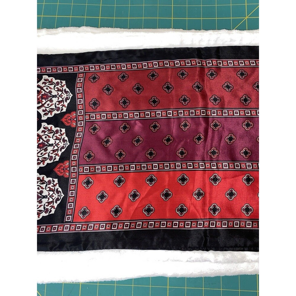 Vintage Red and Black Patterned Silk Scarf - Picture 5 of 16